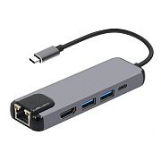 Хаб USB Type-C - BYL-2015 (HDMI, USB-C, USBx2, Ethernet) (gray)