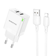 Адаптер Сетевой с кабелем Borofone BN15 Strong 2USB 2,1A/10,5W (USB/Lightning) (white)
