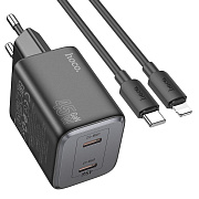 Адаптер Сетевой с кабелем Hoco N42 Elogiado 2*Type-C 45W (Type-C/Lightning) (black)