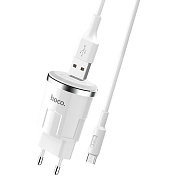 Адаптер Сетевой с кабелем Hoco C37A USB 2,4A/12W (USB/Micro USB) (white)