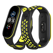Ремешок - WB07 Sport N Xiaomi Mi Band 5/Mi Band 6 силикон на кнопке (регулируемый) (black/green)