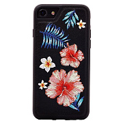 Чехол-накладка Santa Barbara Hawaii series с кожаной вставкой/вышивкой Night Bloom для "Apple iPhone 7/iPhone 8/iPhone SE 2020" (black)