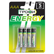 Батарейка AAA Трофи LR03 ENERGY Alkaline (4-BL) (40/960)