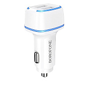 Адаптер Автомобильный с кабелем Borofone BZ14 Max 2USB/5V/2.4A (USB/Micro USB) (white)