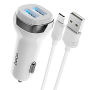 Адаптер Автомобильный с кабелем Hoco Z40 Superior 2USB/5V/2.4A +micro USB (white)