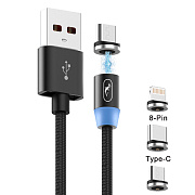 Кабель USB - Multi connector SKYDOLPHIN S59KIT магнитный 3in1  100см 2,4A  (black)