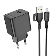 Адаптер Сетевой с кабелем Borofone BAS11A Erudite* USB 2,1A/10W (USB/Micro USB) (black)