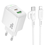 Адаптер Сетевой с кабелем Borofone BAS44A Potential USB/Type-C 3A/20W (Type-C/Lightning) (white)