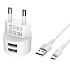Адаптер Сетевой с кабелем Borofone BA23A Brilliant 2USB 2,4A/10W (USB/Micro USB) (white)
