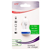 Адаптер Автомобильный Activ CAU1-1A-01 1USB/5V/1A (white/blue) ..
