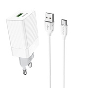 Адаптер Сетевой с кабелем Borofone BA47A Mighty QC3.0 USB 3A/18W (USB/Type-C) (white)