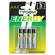 Батарейка AAA Трофи LR03 ENERGY Alkaline (4-BL) (40/960) 