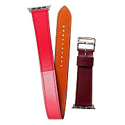 Ремешок - DoubleTour Apple Watch 42/44/45/49 mm кожаный на пряжке (регулируемый) (bordeaux)