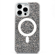 Чехол-накладка - SM029 POSH SHINE SafeMag для "Apple iPhone 15 Pro Max" россыпь кристаллов (white titanium)