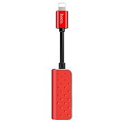 Адаптер Hoco LS11 2-in-1 Lightning Digital Audio Converter (red) 