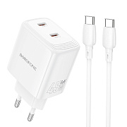 Адаптер Сетевой с кабелем Borofone BN31 Cargador PD 2*Type-C 3A/45W (Type-C/Type-C) (white)