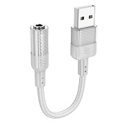 Переходник Jack 3.5 (м) - USB (п) Hoco LS37 Spirit 10см (gray)