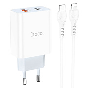 Адаптер Сетевой с кабелем Hoco C97A PD QC3.0 USB/Type-C 3A/20W (Type-C/Lightning) (white)