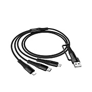 Кабель USB - Multi connector Hoco X123 3в1(USB/C to iP+C+Micro) 18W 100см 3A  (black)