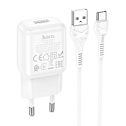 Адаптер Сетевой с кабелем Hoco C96A USB 2,1A/10W (USB/Type-C) (white)