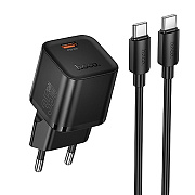 Адаптер Сетевой с кабелем Hoco N66 Ingenious PD Type-C 3A/35W (Type-C/Type-C) (black)