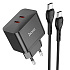 Адаптер Сетевой с кабелем Hoco N29 Triumph PD 2*Type-C 35W (Type-C/Type-C) (black)