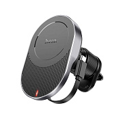 Держатель автомобильный Hoco SafeMag+беспроводная зарядка HW12 в дефлектор 15W (black)