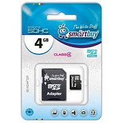 Карта флэш-памяти MicroSD  4 Гб Smart Buy +SD адаптер (class 4)