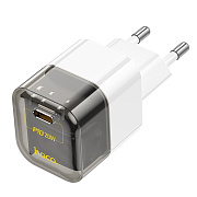 Адаптер Сетевой Hoco C125A Transparent PD Type-C 3A/20W (black/white)