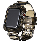 Ремешок - ApW21 Apple Watch 42/44/45/49 mm прозрачный силикон на пряжке+кейс (black)