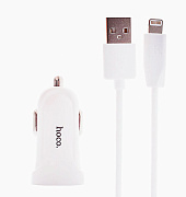 Адаптер Автомобильный с кабелем Hoco Z2 1USB/5V/1.5A +lightning (white)