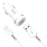 Адаптер Автомобильный с кабелем Hoco Z27 2USB/5V/2.4A +lightning (white)