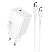 Адаптер Сетевой с кабелем Hoco N70 Nuevo PD Type-C 3A/30W (Type-C/Type-C) (white)
