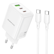 Адаптер Сетевой с кабелем Borofone BN32 Cargador PD 2Type-C/USB 3A/65W (Type-C/Type-C) (white)