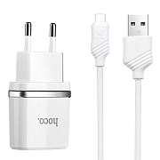 Адаптер Сетевой с кабелем Hoco C11 USB 1A/5W (USB/Micro USB) (white)