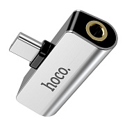 Переходник Jack 3.5 (м) / Type-C (м) - Type-C (п) Hoco LS26 (silver)