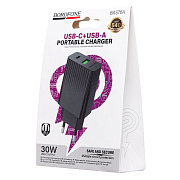 Адаптер Сетевой Borofone BAS76A PD+QC3.0 USB/Type-C 3A/30W (black)