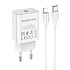 Адаптер Сетевой с кабелем Borofone BA65A Single PD QC3.0 Type-C 20W (Type-C/Lightning) (white)