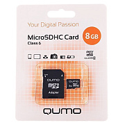 Карта флэш-памяти MicroSD  8 Гб Qumo +SD адаптер (class 6)
