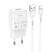 Адаптер Сетевой с кабелем Hoco C96A USB 2,1A/10W (USB/Lightning) (white)