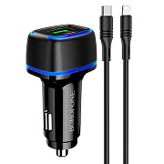 Адаптер Автомобильный с кабелем Borofone BZ14A Mercury USB/Type-C/5V/3.4A PD+QC3.0 Type-C/Lightning (black)