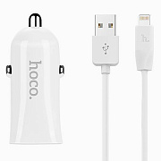 Адаптер Автомобильный с кабелем Hoco Z12 2USB/5V/2.4A +lightning (white)