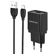 Адаптер Сетевой с кабелем Borofone BA19A Nimble USB 1A/5W (USB/Micro USB) (black)