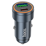 Адаптер Автомобильный с кабелем Hoco Z57A Glorious PD30W+QC3.0 USB/Type-C/5V/3A (Type-C/Type-C) (metal gray)