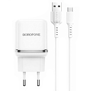 Адаптер Сетевой с кабелем Borofone BA36A High QC3.0 USB 3A/18W (USB/Type-C) (white)