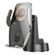 Держатель автомобильный Hoco зажим+беспроводная зарядка HW27 RGB на приборную панель (black metal gray)