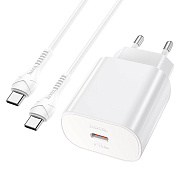 Адаптер Сетевой с кабелем Hoco N22 Jetta PD Type-C 25W (Type-C/Lightning) (white)