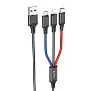 Кабель USB - Multi connector Hoco X76 3in1  100см 2A  (multicolor)