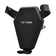 Держатель автомобильный - зажим+беспроводная зарядка CW в дефлектор (black)  (002)