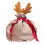 Подарочная упаковка - новогодний мешок с рожками New Year (13x15cm) (beige/brown)